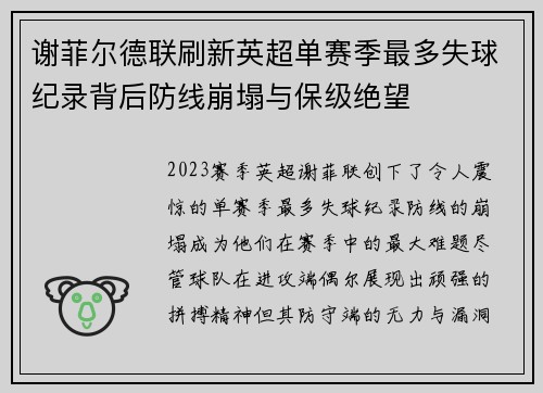 谢菲尔德联刷新英超单赛季最多失球纪录背后防线崩塌与保级绝望 谢菲尔德联刷新英超单赛季最多失球纪录背后防线崩塌与保级绝望